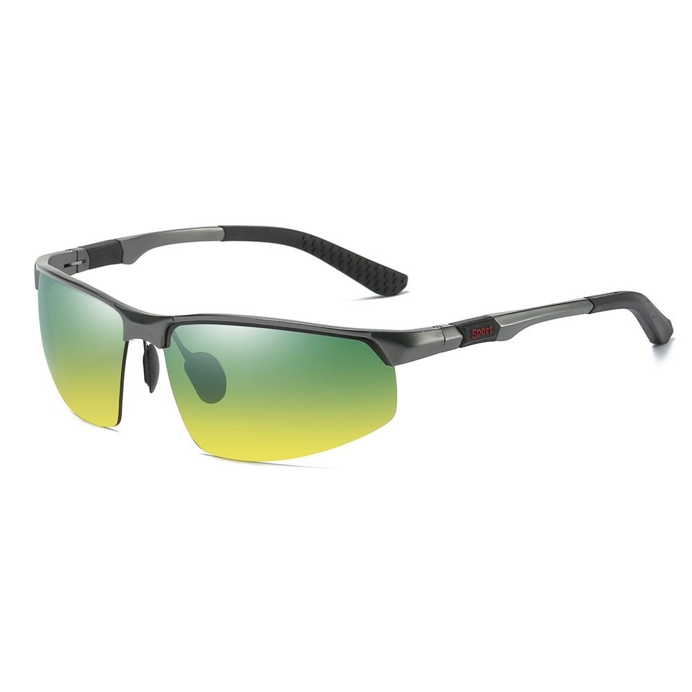 Wholesale Men's Aluminum Day and Night Vision Sports Sunglasses for Fishing Improve Eyesight Anti Glare Driving Glasses with Green-yellow Lenses