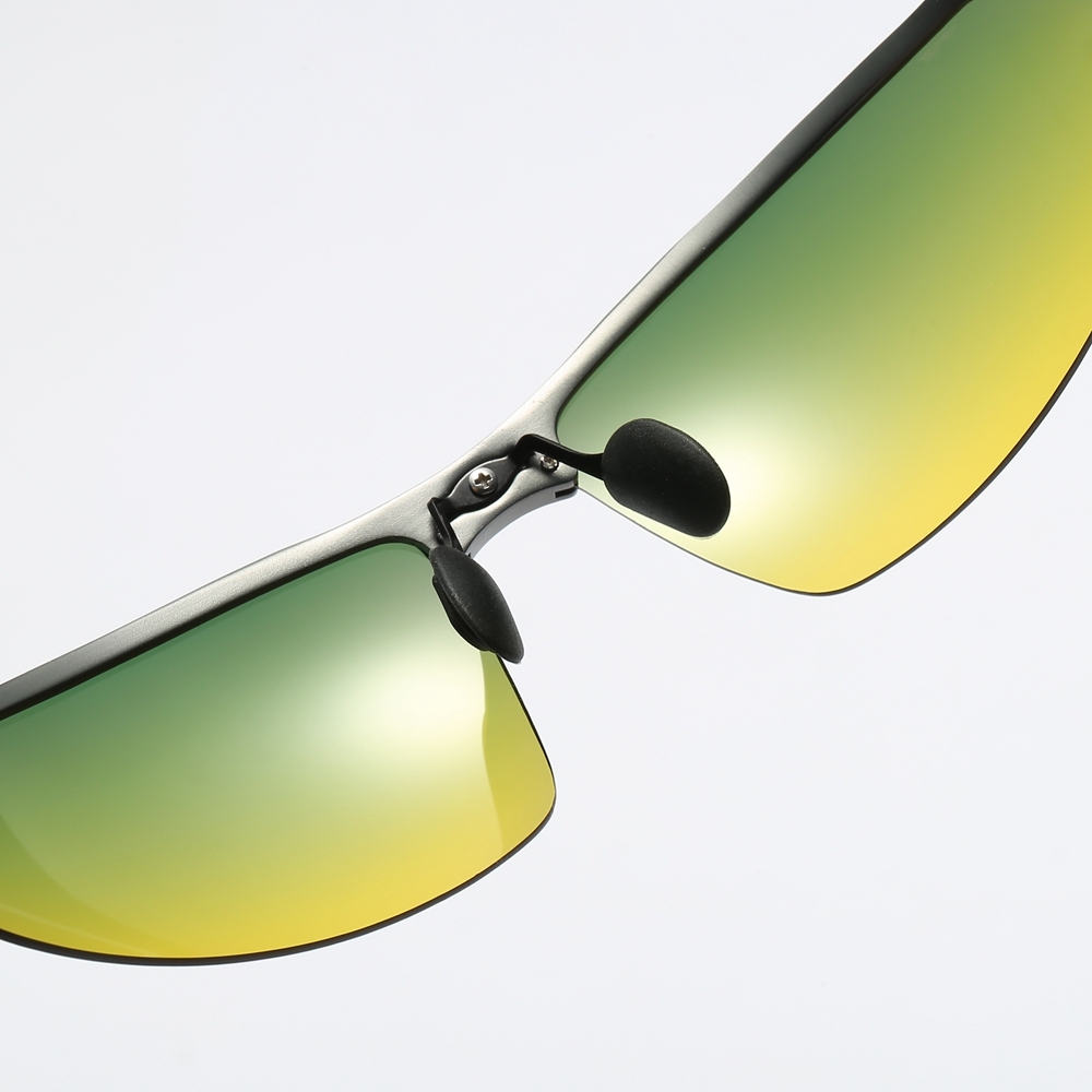 Wholesale Men's Aluminum Day and Night Vision Sports Sunglasses for Fishing Improve Eyesight Anti Glare Driving Glasses with Green-yellow Lenses