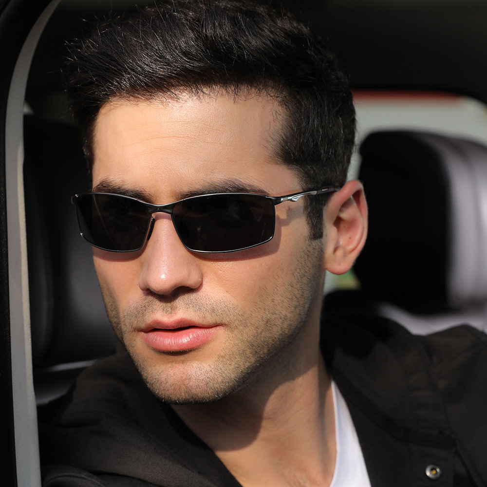 Wholesale Men's Sporty Looking Sunglasses for Active Lifestyle Durable Narrow Rectangle Metal Polarized Sunglass with Spring Hinge Online
