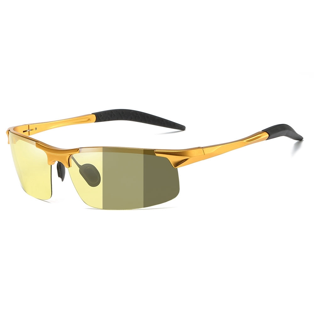 Customized Men's Aluminum Semi-rimless Photochromic Sports Sunglasses Anti-glare Light Adaptive Lenes for Day and Night Driving Glasses