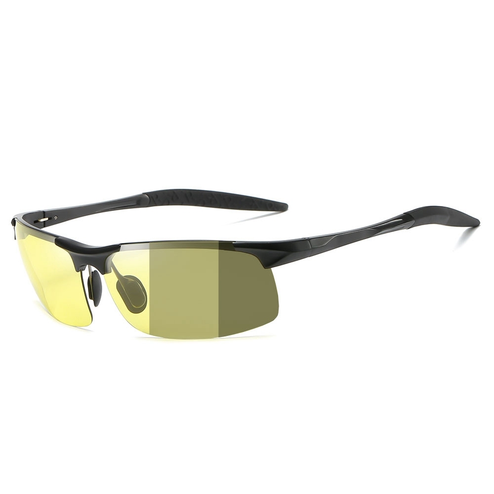 Customized Men's Aluminum Semi-rimless Photochromic Sports Sunglasses Anti-glare Light Adaptive Lenes for Day and Night Driving Glasses
