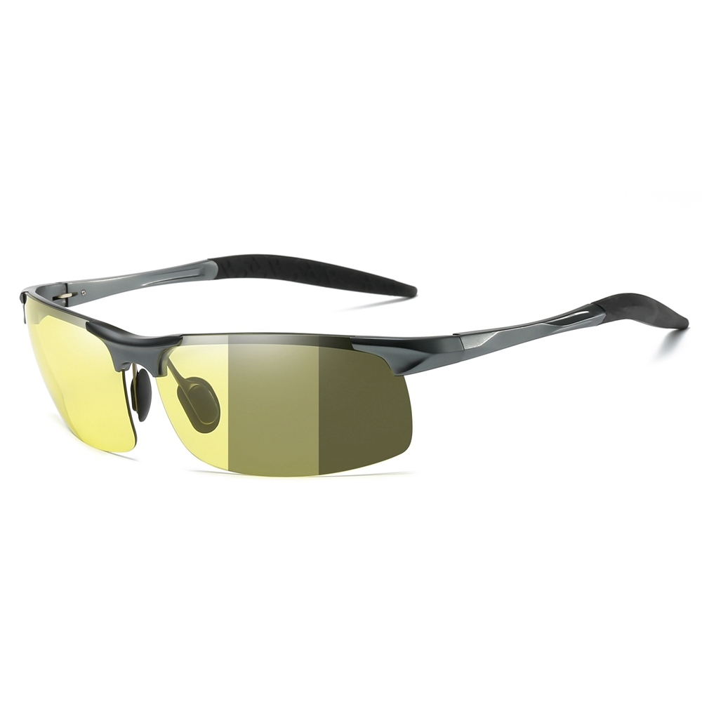 Customized Men's Aluminum Semi-rimless Photochromic Sports Sunglasses Anti-glare Light Adaptive Lenes for Day and Night Driving Glasses