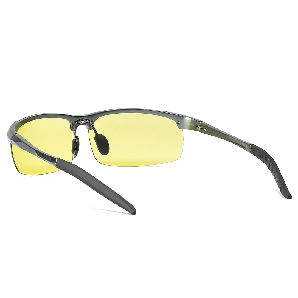 Customized Men's Aluminum Semi-rimless Photochromic Sports Sunglasses Anti-glare Light Adaptive Lenes for Day and Night Driving Glasses