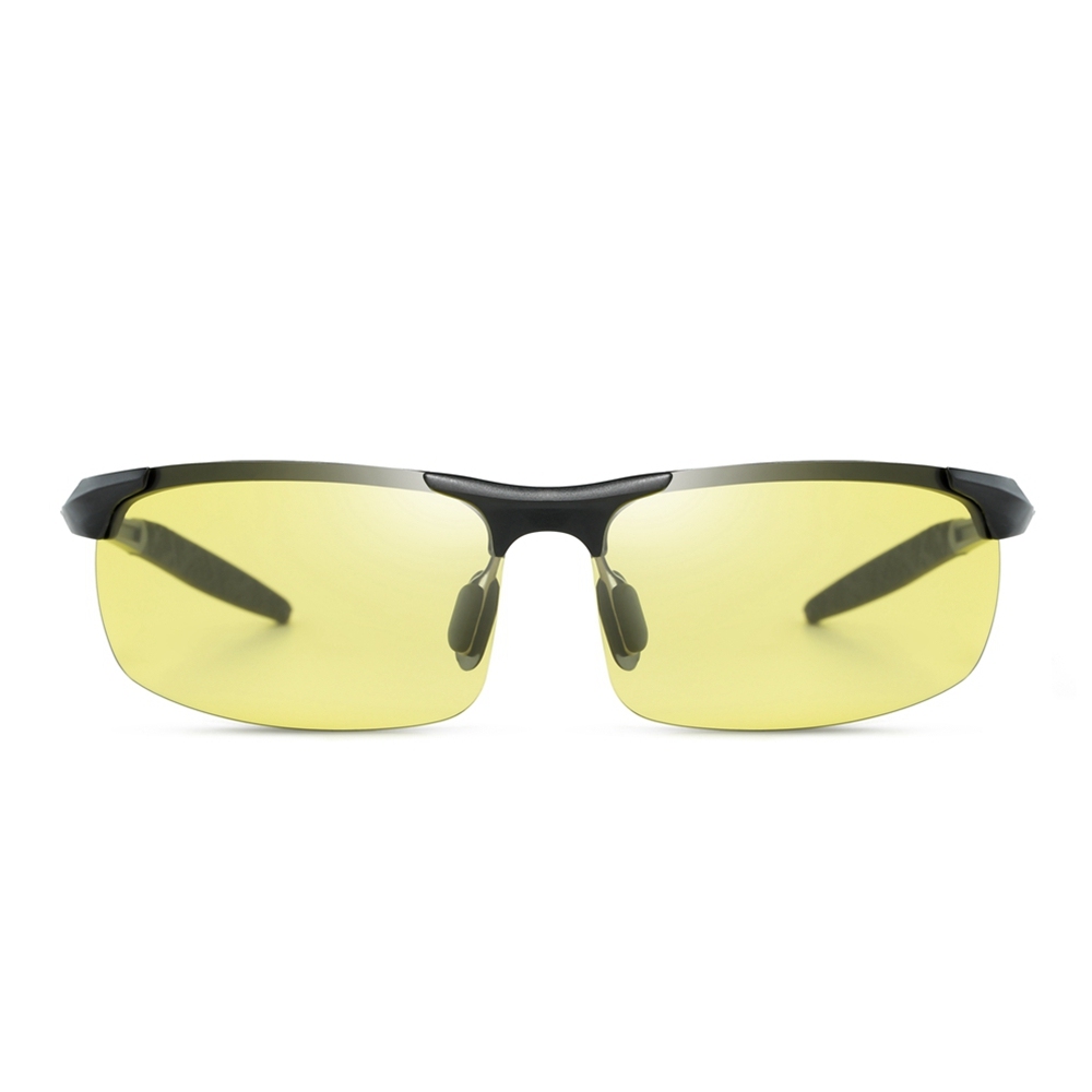 Customized Men's Aluminum Semi-rimless Photochromic Sports Sunglasses Anti-glare Light Adaptive Lenes for Day and Night Driving Glasses