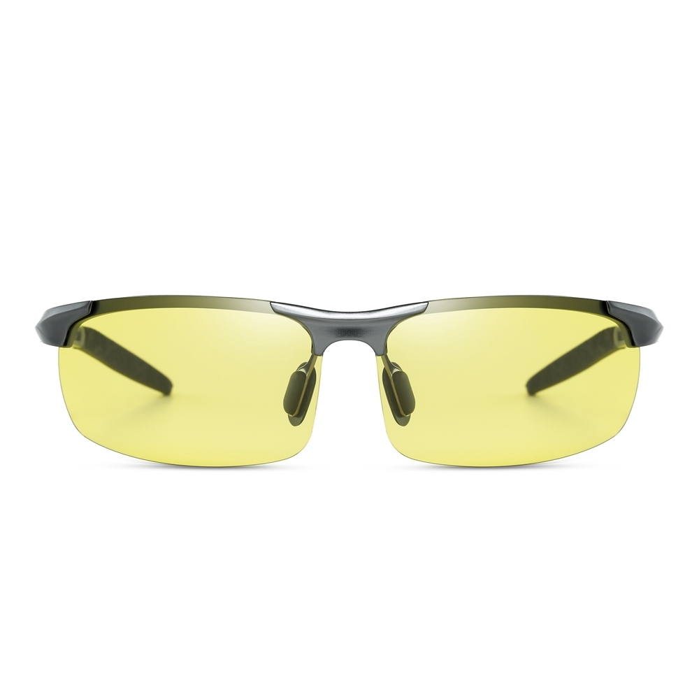 Customized Men's Aluminum Semi-rimless Photochromic Sports Sunglasses Anti-glare Light Adaptive Lenes for Day and Night Driving Glasses