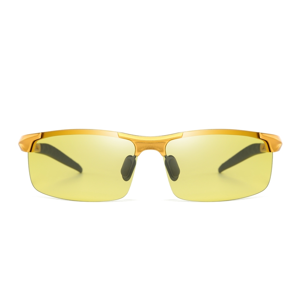 Customized Men's Aluminum Semi-rimless Photochromic Sports Sunglasses Anti-glare Light Adaptive Lenes for Day and Night Driving Glasses