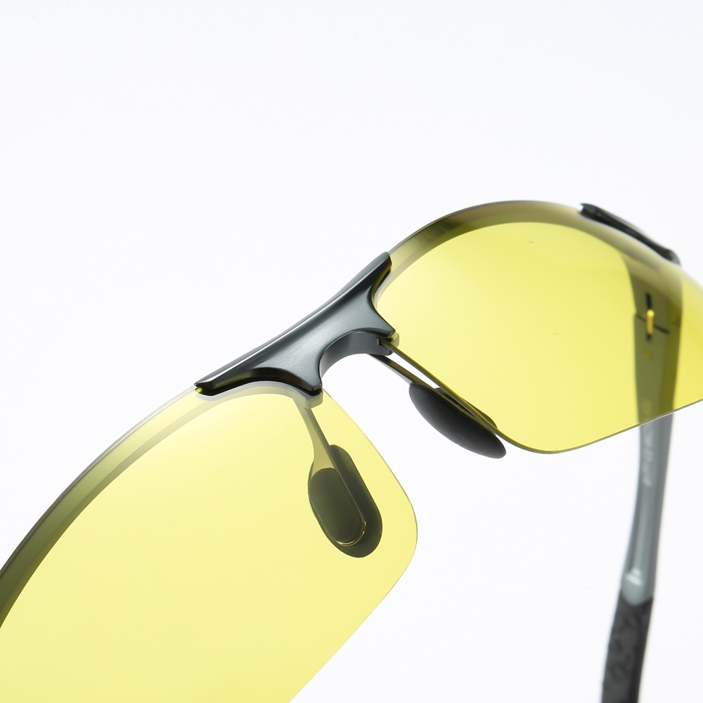Customized Men's Aluminum Semi-rimless Photochromic Sports Sunglasses Anti-glare Light Adaptive Lenes for Day and Night Driving Glasses