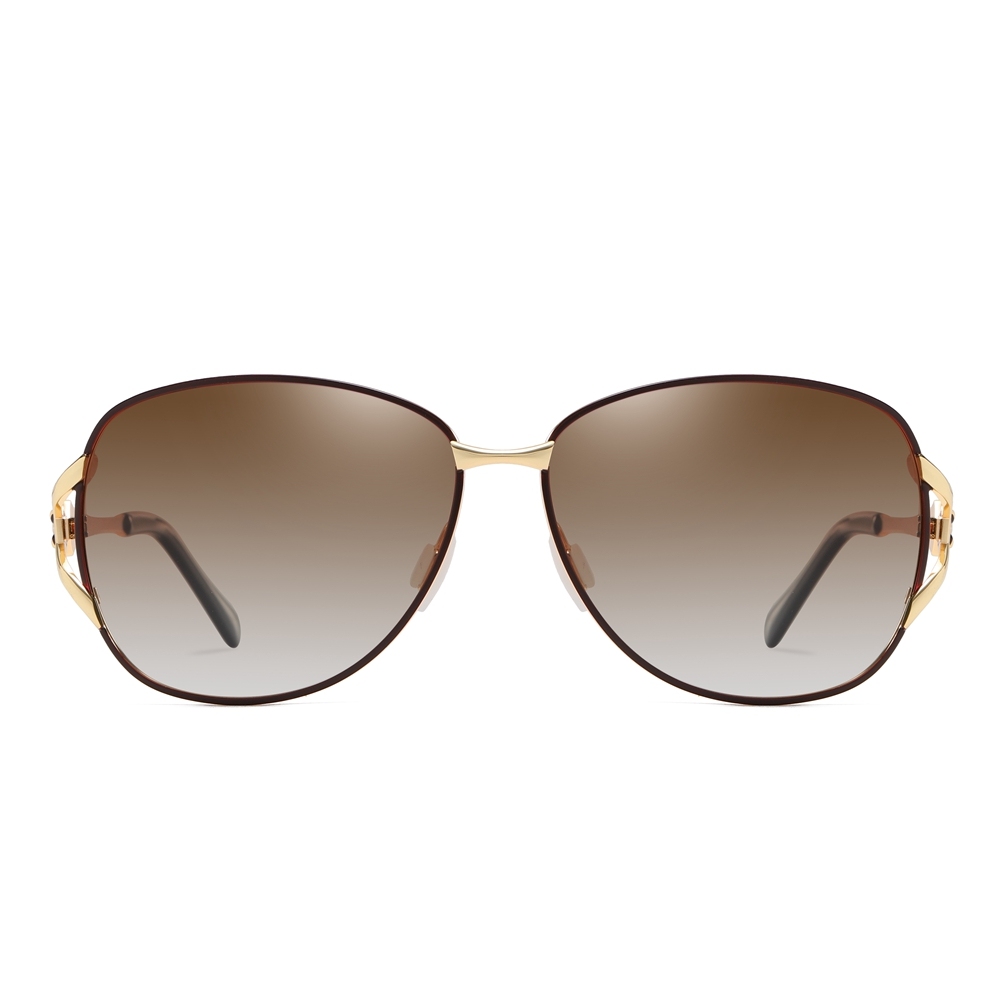 Wholesale Women's Classy Fork Oval Metal Polarized Sunglass with Diamond on Side for Mature Ladies Shades Two Tone Gradient Sunglasses Online