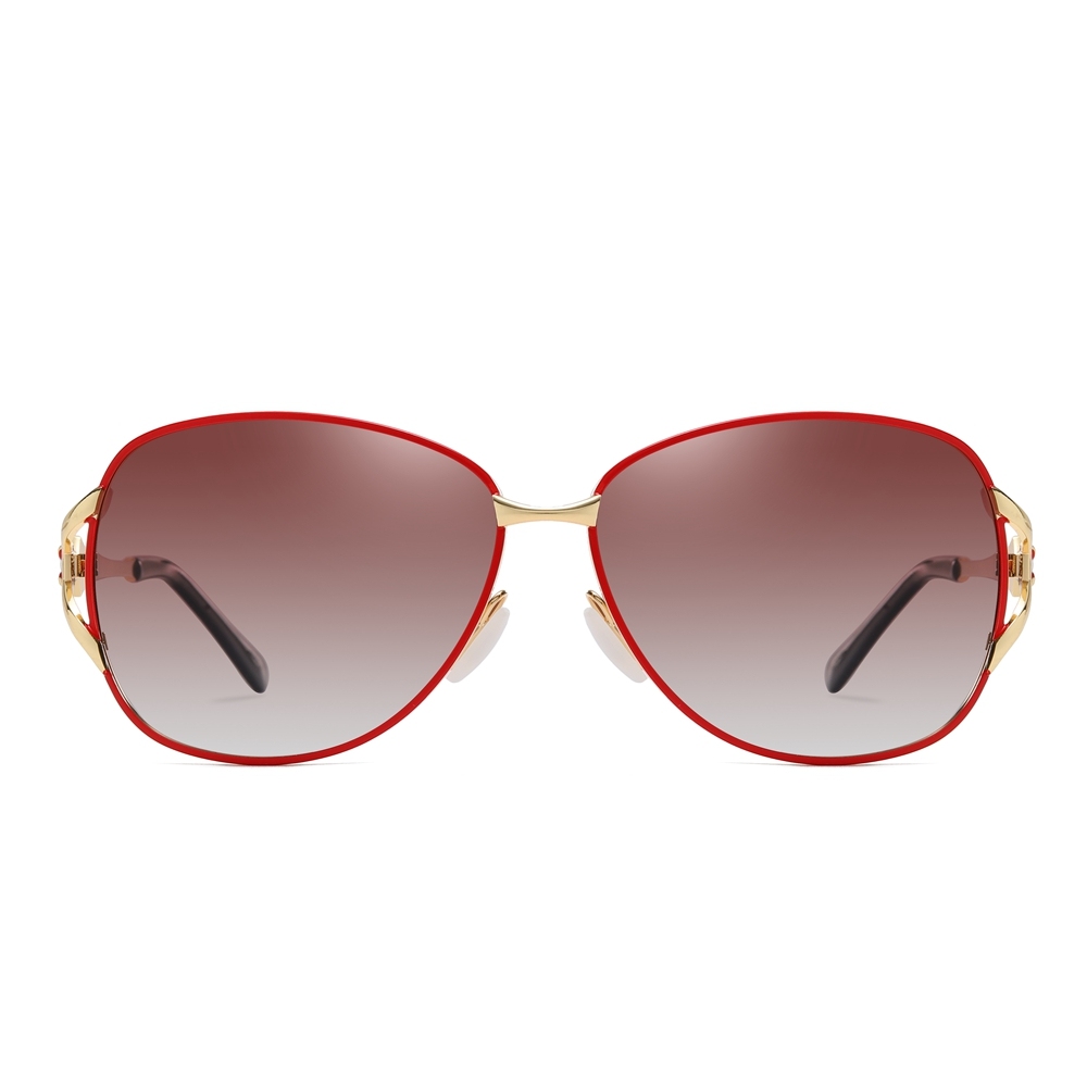 Wholesale Women's Classy Fork Oval Metal Polarized Sunglass with Diamond on Side for Mature Ladies Shades Two Tone Gradient Sunglasses Online