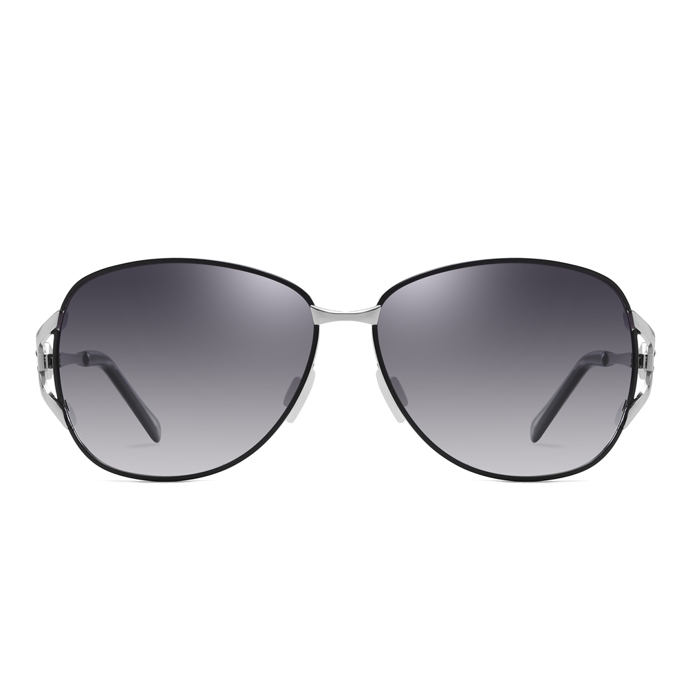 Wholesale Women's Classy Fork Oval Metal Polarized Sunglass with Diamond on Side for Mature Ladies Shades Two Tone Gradient Sunglasses Online