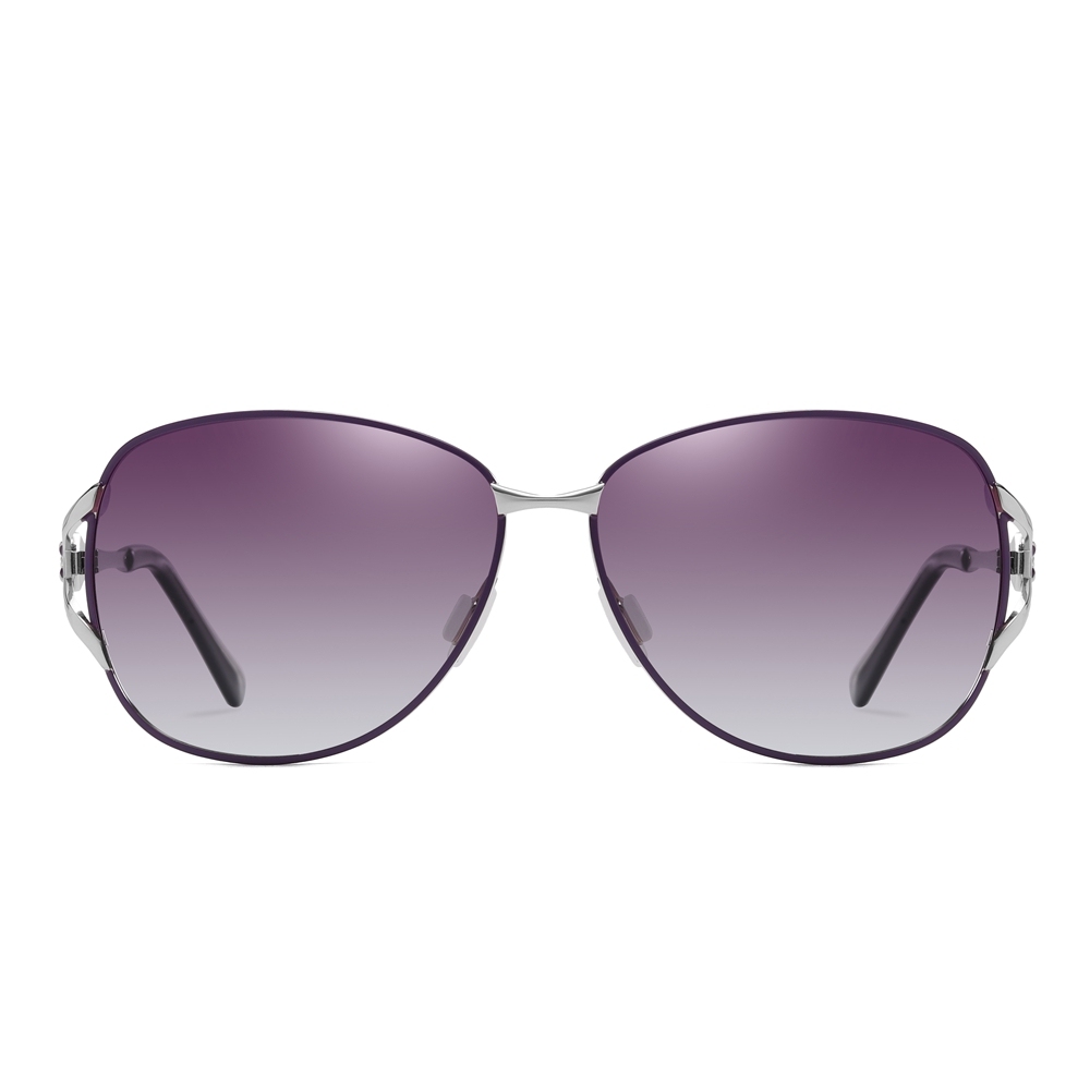 Wholesale Women's Classy Fork Oval Metal Polarized Sunglass with Diamond on Side for Mature Ladies Shades Two Tone Gradient Sunglasses Online