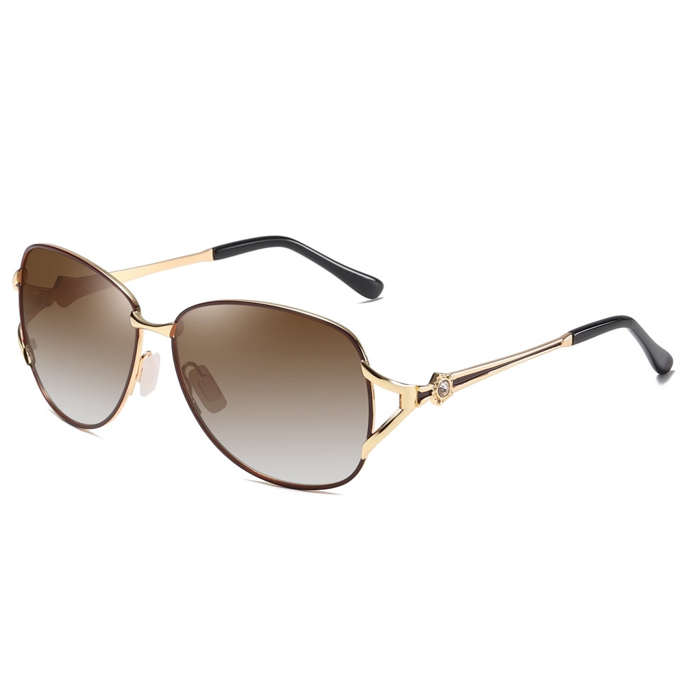 Wholesale Women's Classy Fork Oval Metal Polarized Sunglass with Diamond on Side for Mature Ladies Shades Two Tone Gradient Sunglasses Online