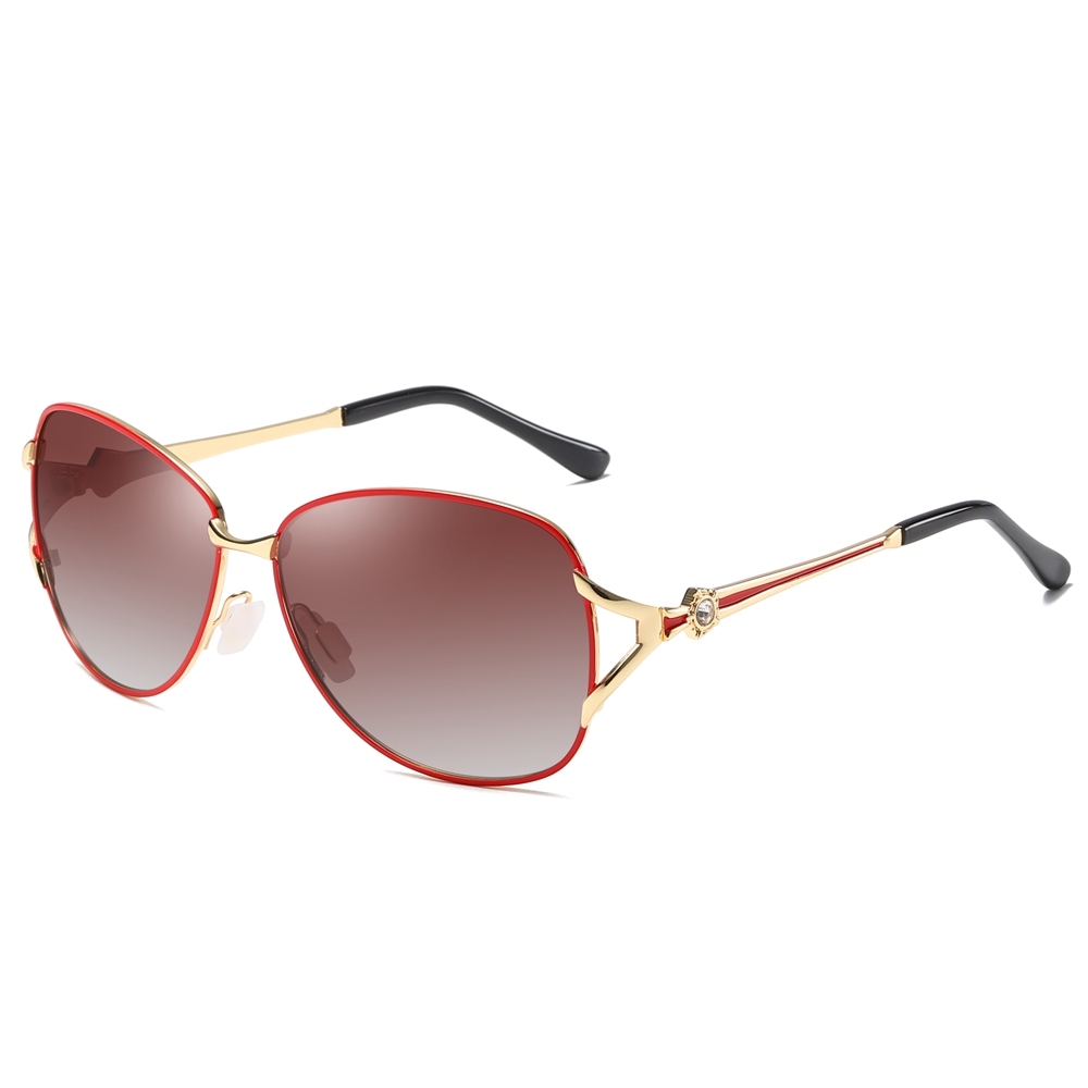 Wholesale Women's Classy Fork Oval Metal Polarized Sunglass with Diamond on Side for Mature Ladies Shades Two Tone Gradient Sunglasses Online