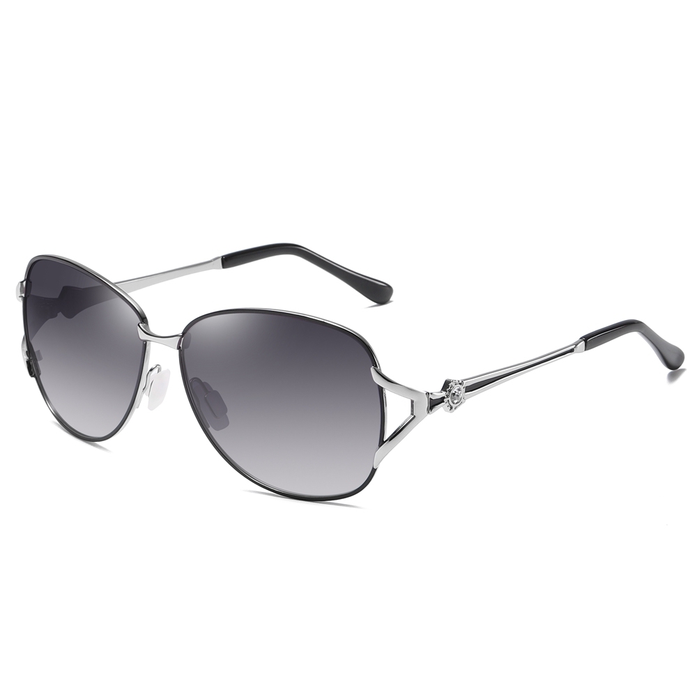 Wholesale Women's Classy Fork Oval Metal Polarized Sunglass with Diamond on Side for Mature Ladies Shades Two Tone Gradient Sunglasses Online