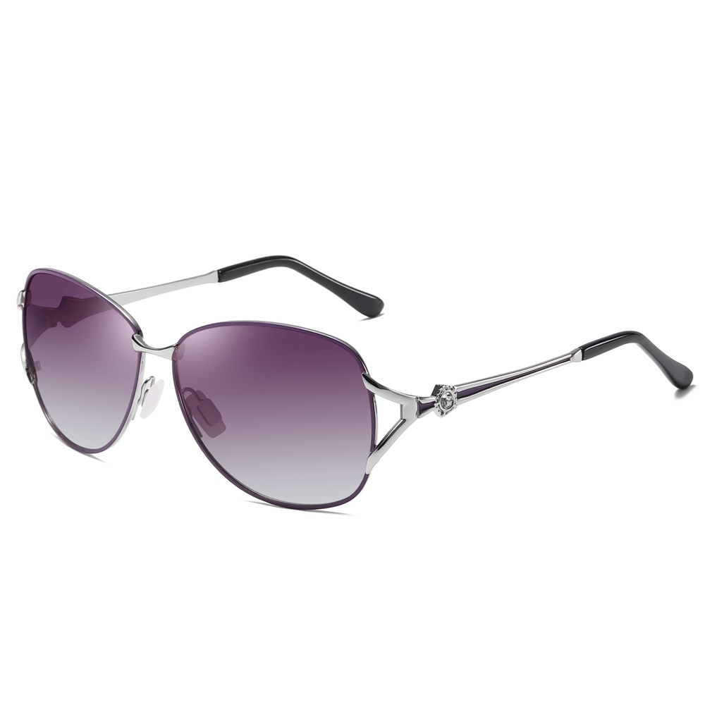 Wholesale Women's Classy Fork Oval Metal Polarized Sunglass with Diamond on Side for Mature Ladies Shades Two Tone Gradient Sunglasses Online