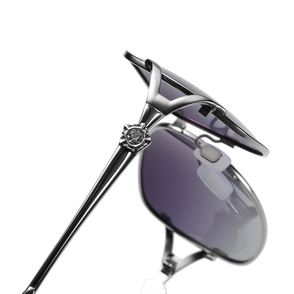 Wholesale Women's Classy Fork Oval Metal Polarized Sunglass with Diamond on Side for Mature Ladies Shades Two Tone Gradient Sunglasses Online