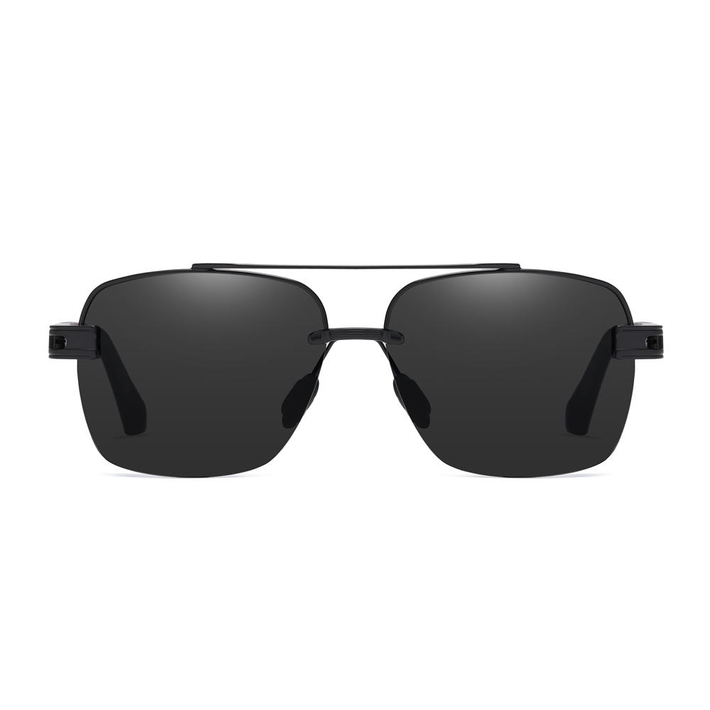 Men's Vintage Half Rim Square Sunglasses Factory Direct Wholesale China Retro Rectangle Metal Polarized Driving Glasses with Flexible Arms