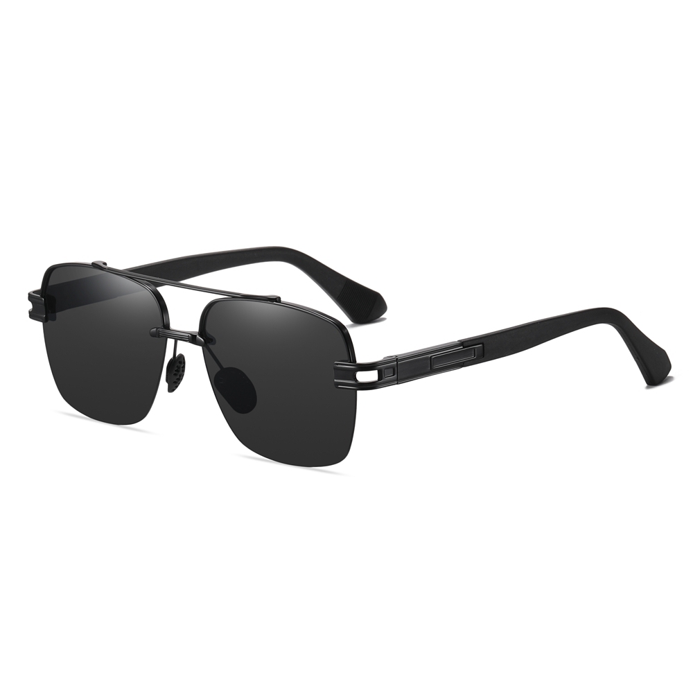 Men's Vintage Half Rim Square Sunglasses Factory Direct Wholesale China Retro Rectangle Metal Polarized Driving Glasses with Flexible Arms