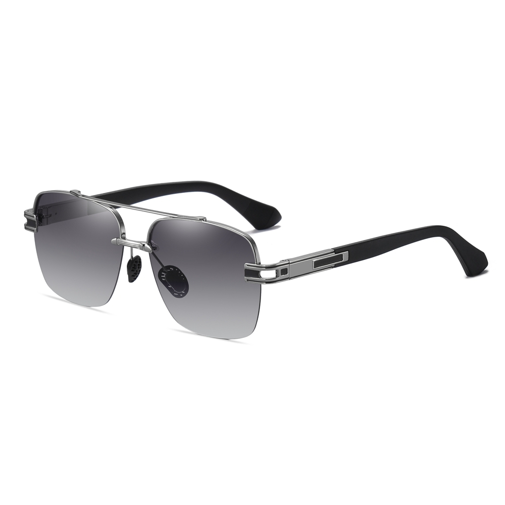 Men's Vintage Half Rim Square Sunglasses Factory Direct Wholesale China Retro Rectangle Metal Polarized Driving Glasses with Flexible Arms