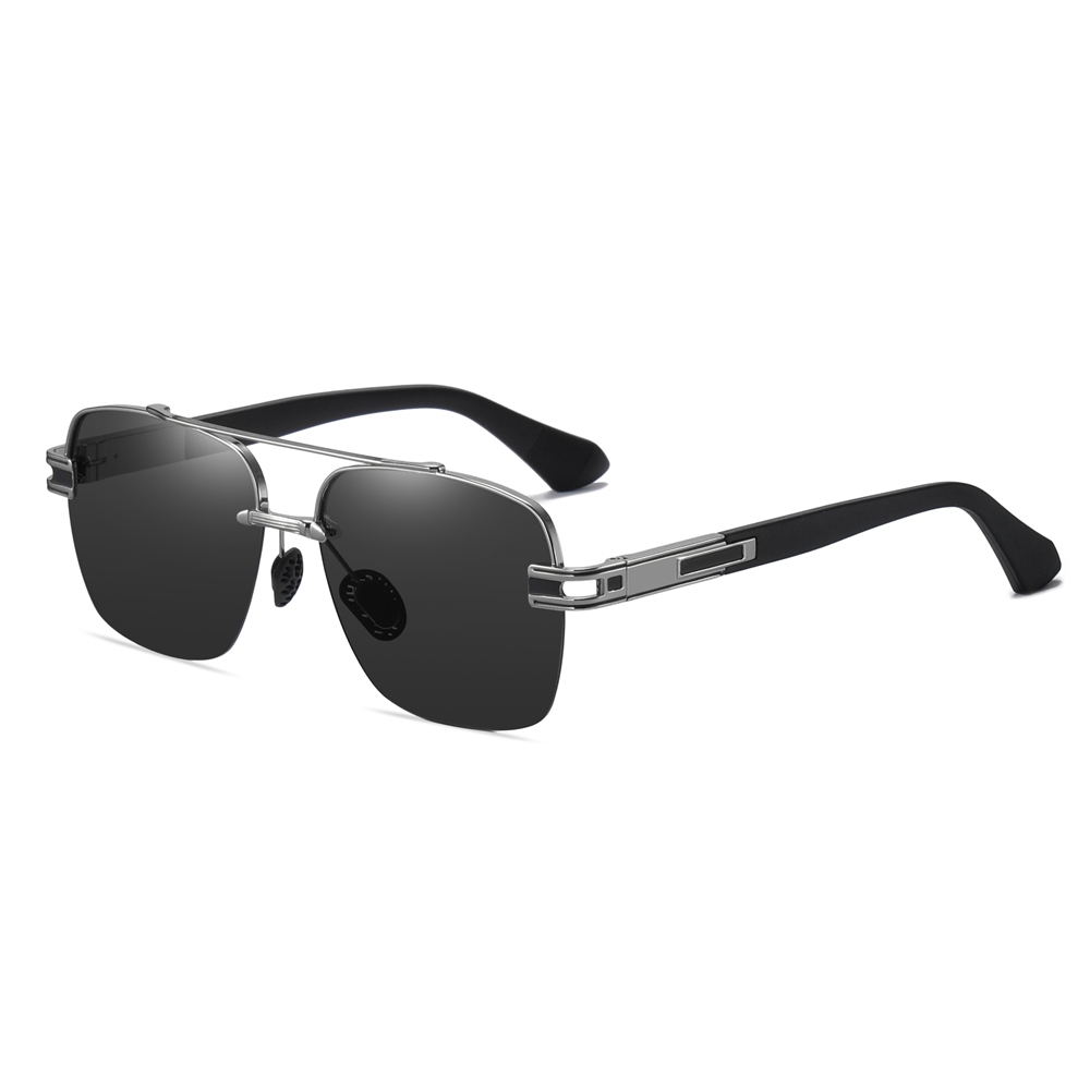 Men's Vintage Half Rim Square Sunglasses Factory Direct Wholesale China Retro Rectangle Metal Polarized Driving Glasses with Flexible Arms