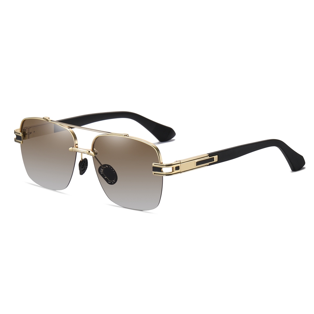 Men's Vintage Half Rim Square Sunglasses Factory Direct Wholesale China Retro Rectangle Metal Polarized Driving Glasses with Flexible Arms