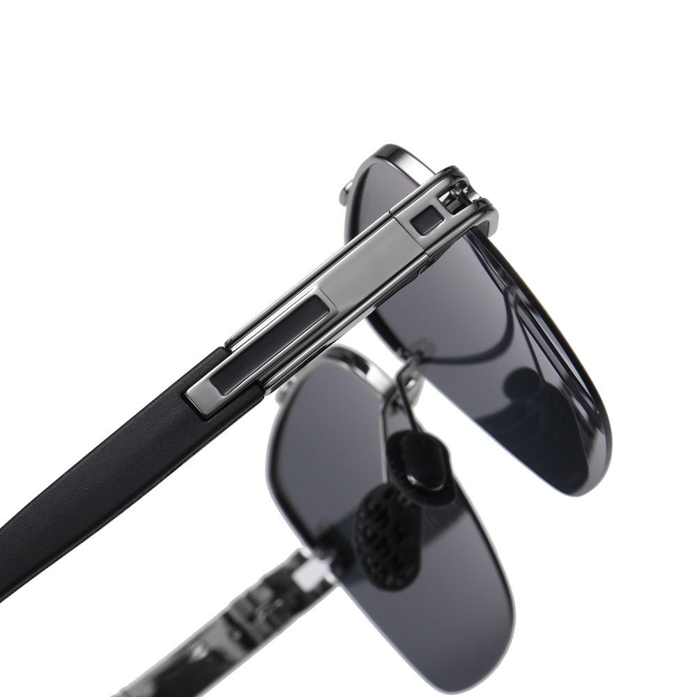 Men's Vintage Half Rim Square Sunglasses Factory Direct Wholesale China Retro Rectangle Metal Polarized Driving Glasses with Flexible Arms