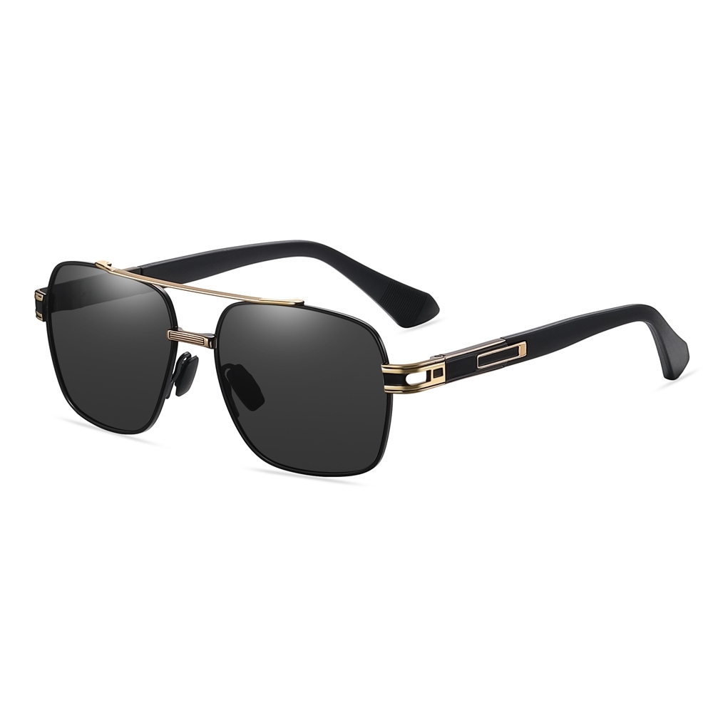 Vintage Double Bridge Square Sunglasses Metal Frame with Flexible Temples Retro Shades for Men's Polarized Driving Glasses Wholesale Bulk