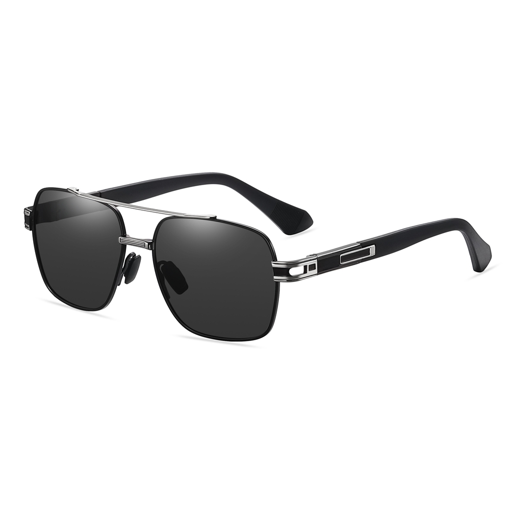 Vintage Double Bridge Square Sunglasses Metal Frame with Flexible Temples Retro Shades for Men's Polarized Driving Glasses Wholesale Bulk