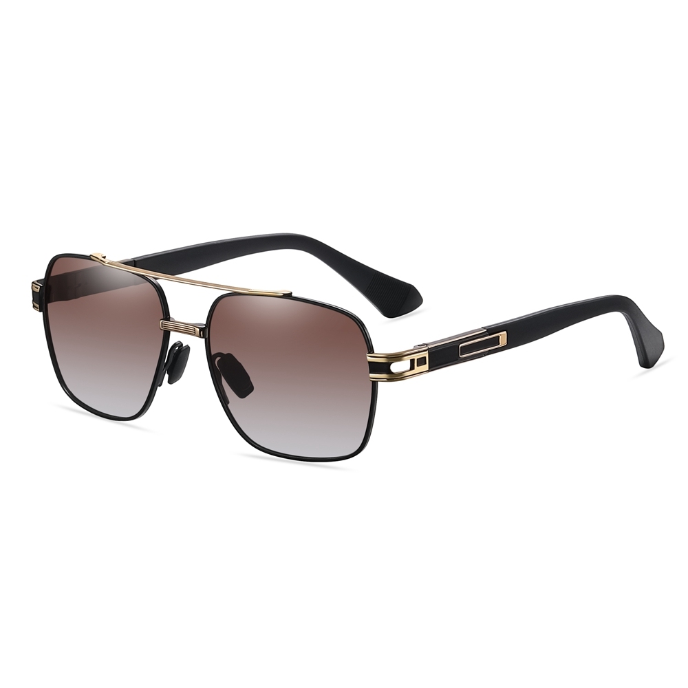 Vintage Double Bridge Square Sunglasses Metal Frame with Flexible Temples Retro Shades for Men's Polarized Driving Glasses Wholesale Bulk