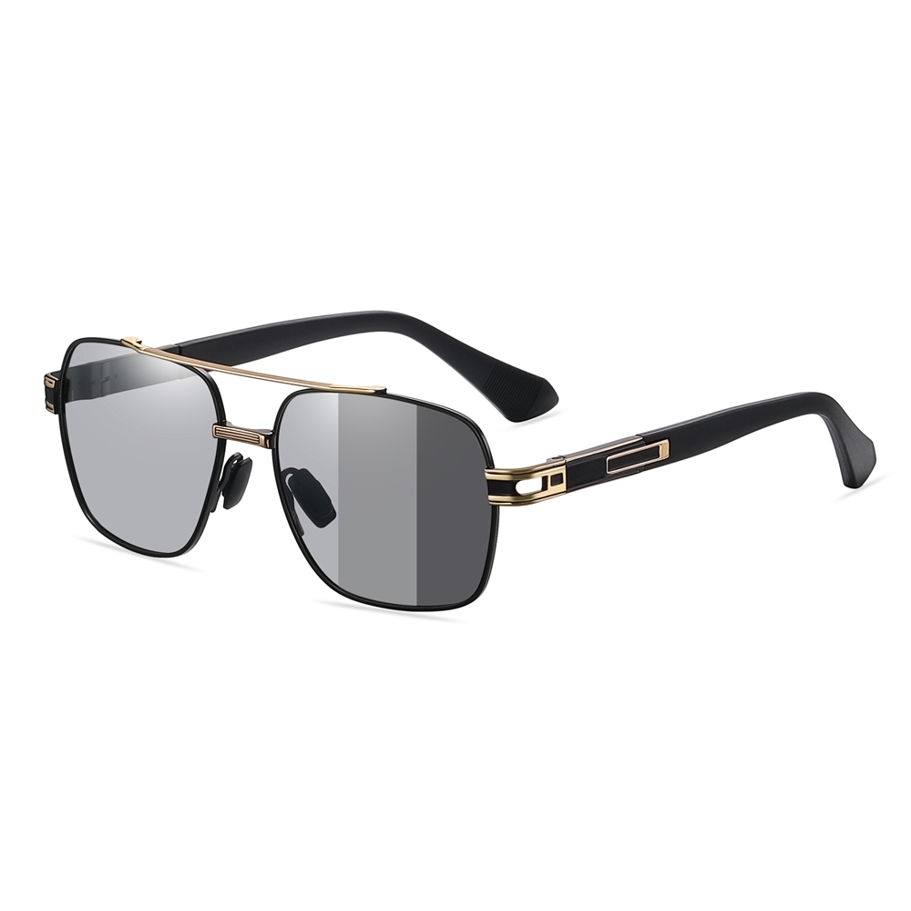 Vintage Double Bridge Square Sunglasses Metal Frame with Flexible Temples Retro Shades for Men's Polarized Driving Glasses Wholesale Bulk