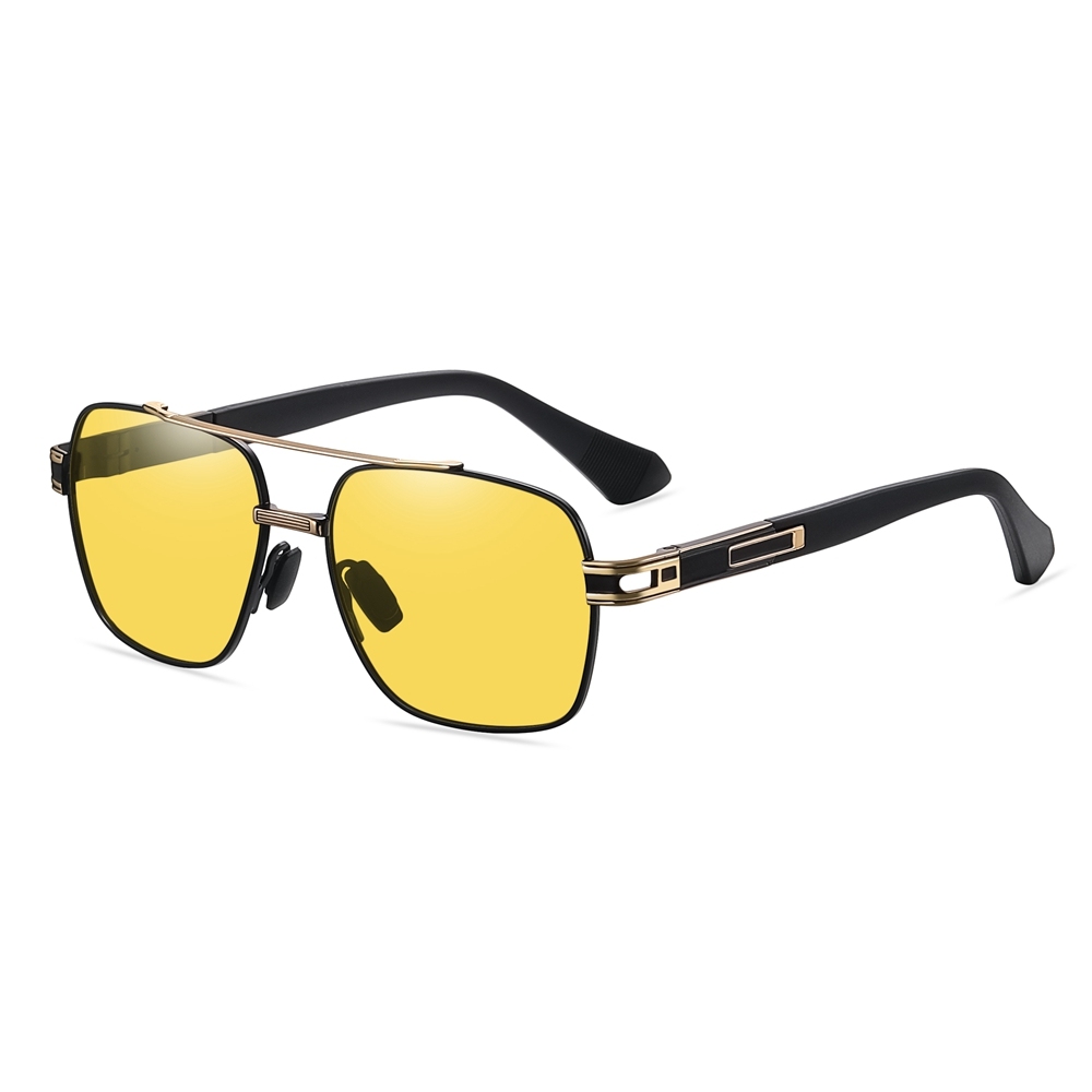 Vintage Double Bridge Square Sunglasses Metal Frame with Flexible Temples Retro Shades for Men's Polarized Driving Glasses Wholesale Bulk