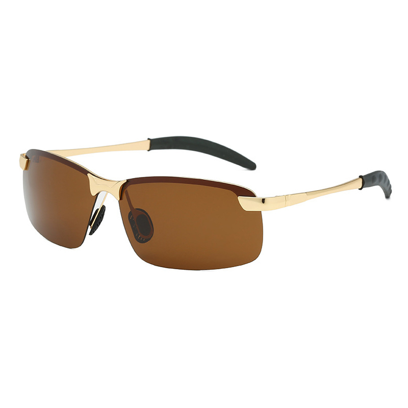Cheap Custom Men's Classic Semi Rimless Rectangle Polarized Shades for Driving Sunglasses with Logo Metallic Sporty Eyewear Wholesale Online