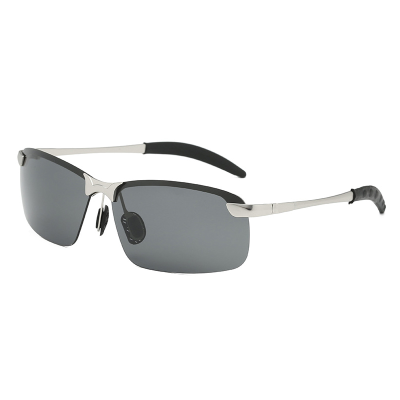 Cheap Custom Men's Classic Semi Rimless Rectangle Polarized Shades for Driving Sunglasses with Logo Metallic Sporty Eyewear Wholesale Online