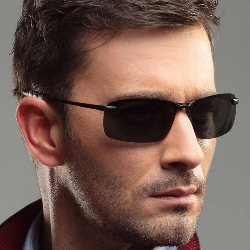 Cheap Custom Men's Classic Semi Rimless Rectangle Polarized Shades for Driving Sunglasses with Logo Metallic Sporty Eyewear Wholesale Online