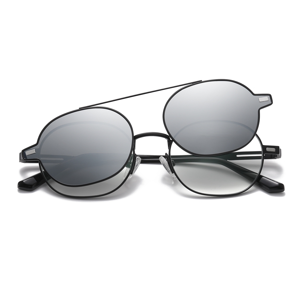 Wholesale Unisex Detachable Oval Metal Glasses Frames Magnetic Snap-On Set for Prescription Eyeglasses With Clip-On Polarized Sunglasses