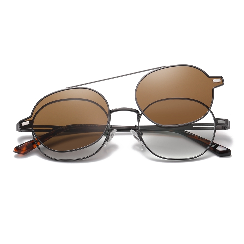 Wholesale Unisex Detachable Oval Metal Glasses Frames Magnetic Snap-On Set for Prescription Eyeglasses With Clip-On Polarized Sunglasses