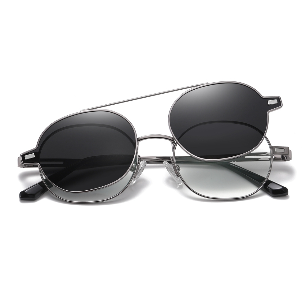 Wholesale Unisex Detachable Oval Metal Glasses Frames Magnetic Snap-On Set for Prescription Eyeglasses With Clip-On Polarized Sunglasses