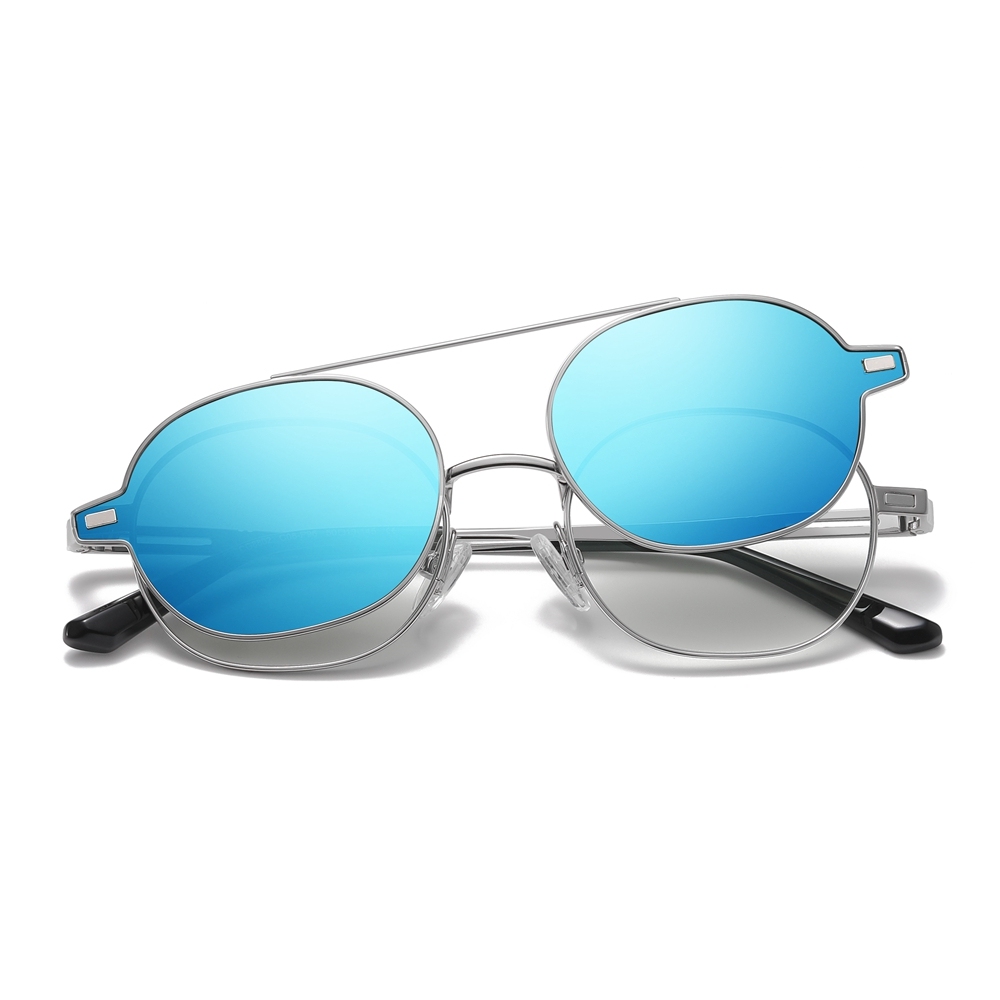 Wholesale Unisex Detachable Oval Metal Glasses Frames Magnetic Snap-On Set for Prescription Eyeglasses With Clip-On Polarized Sunglasses