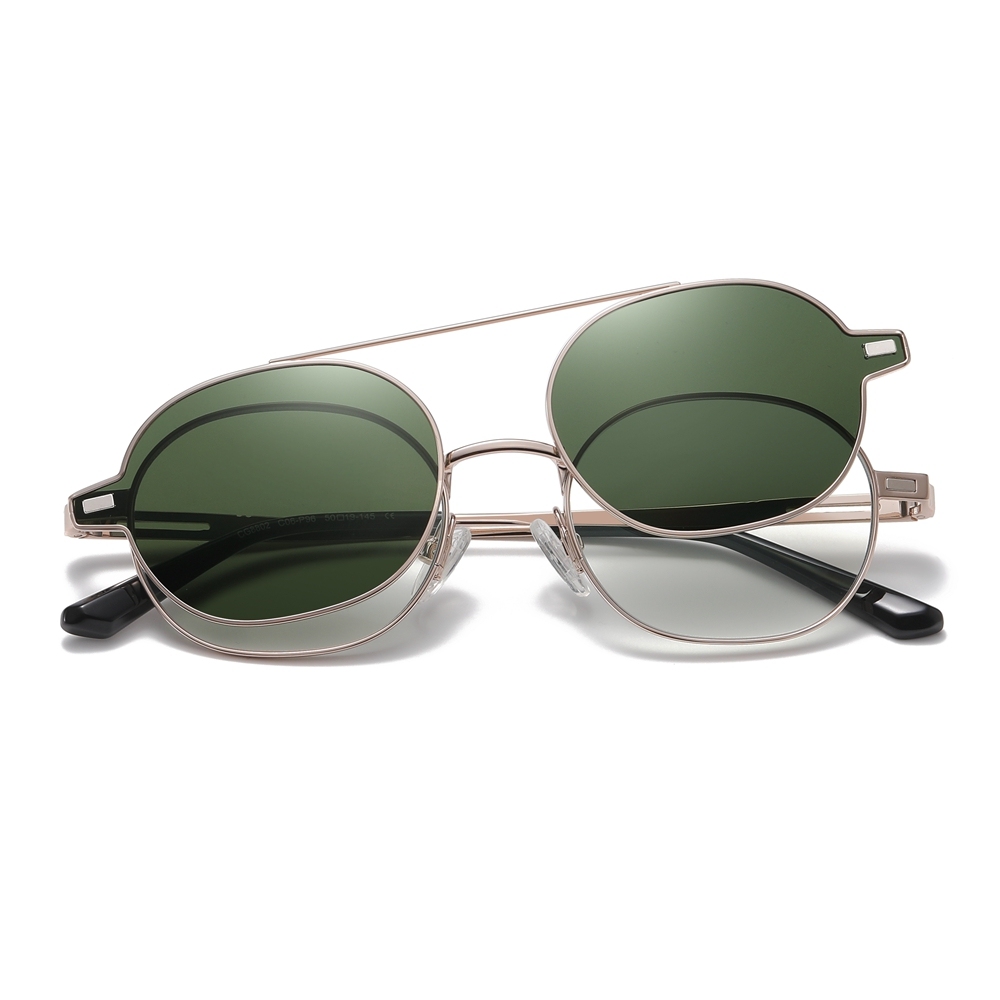 Wholesale Unisex Detachable Oval Metal Glasses Frames Magnetic Snap-On Set for Prescription Eyeglasses With Clip-On Polarized Sunglasses
