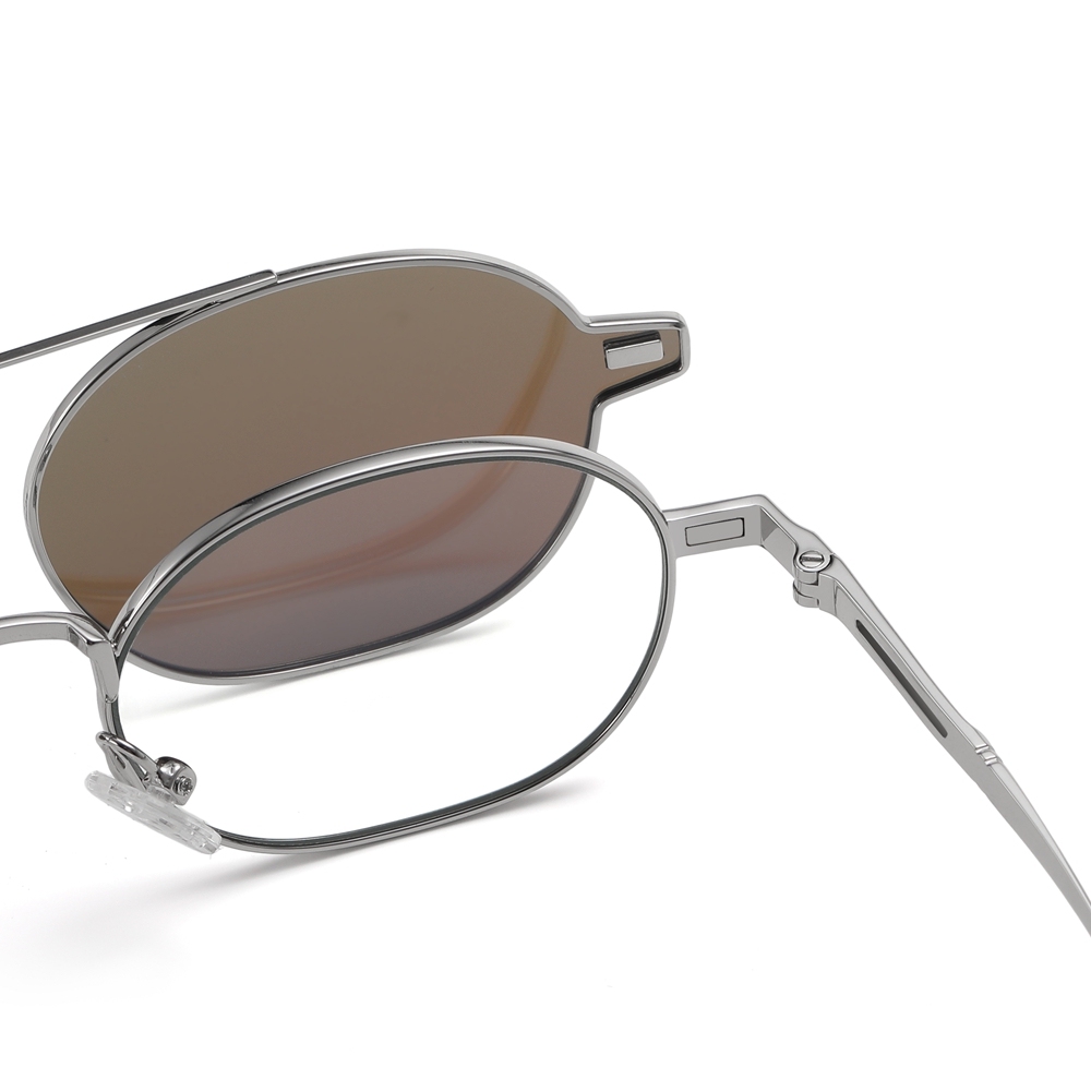 Wholesale Unisex Detachable Oval Metal Glasses Frames Magnetic Snap-On Set for Prescription Eyeglasses With Clip-On Polarized Sunglasses