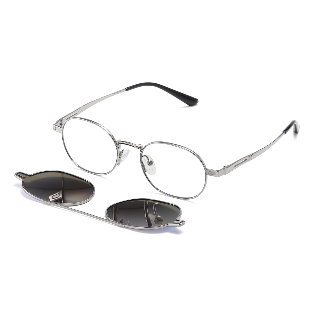 Wholesale Unisex Detachable Oval Metal Glasses Frames Magnetic Snap-On Set for Prescription Eyeglasses With Clip-On Polarized Sunglasses