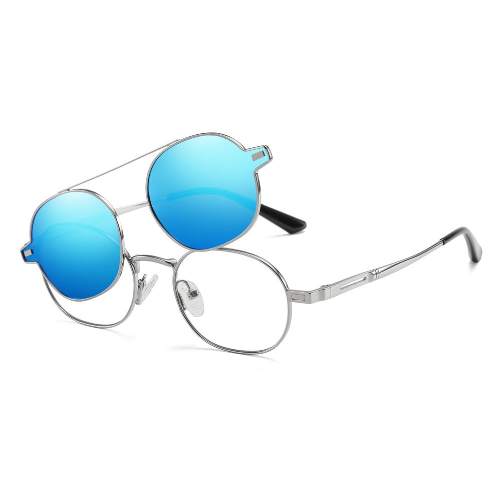 Wholesale Unisex Detachable Oval Metal Glasses Frames Magnetic Snap-On Set for Prescription Eyeglasses With Clip-On Polarized Sunglasses