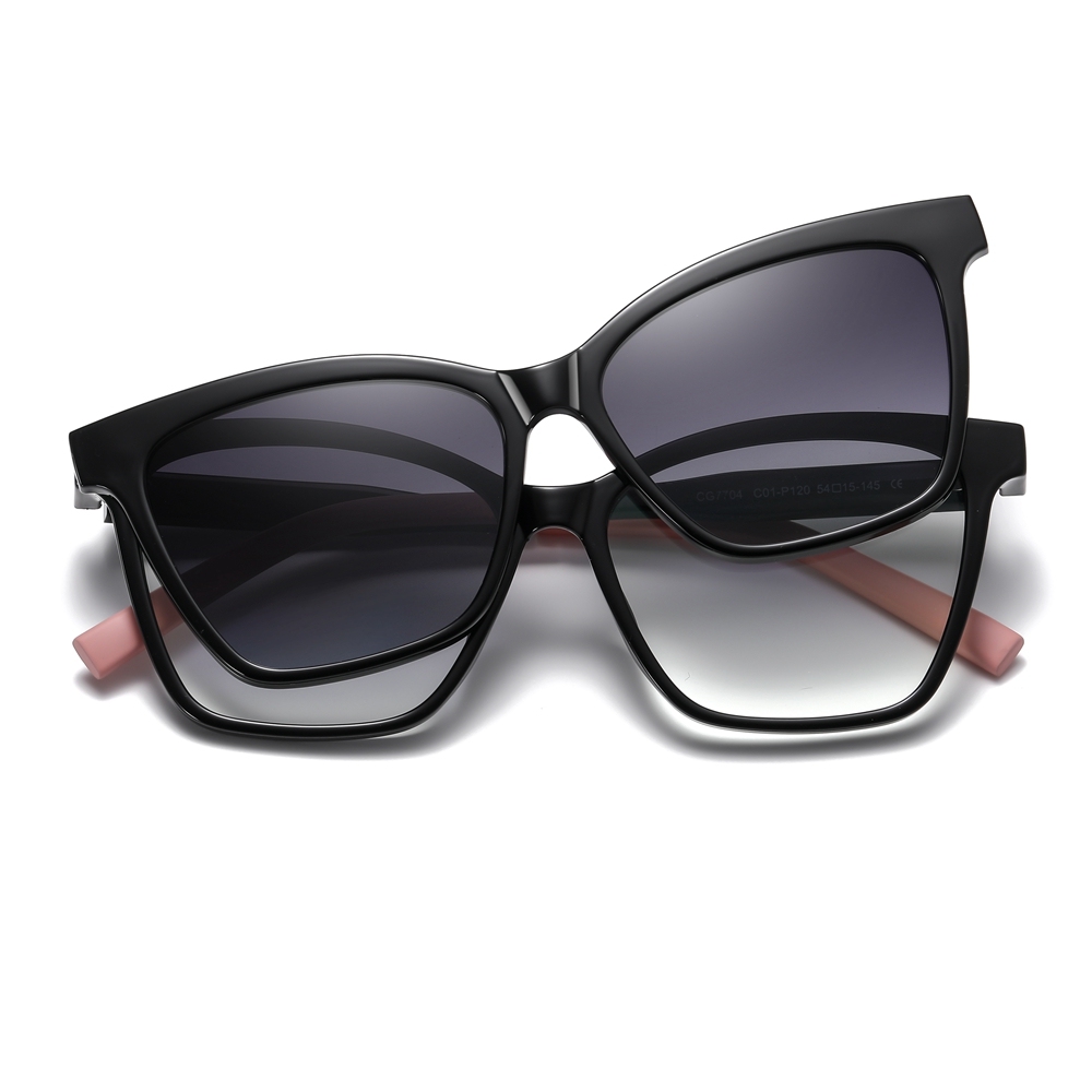 Custom Ladies TR90 Square Cat Eye Optical Frames With Clip-On Polarized Sunglasses Magnetic Snap-On Set for Prescription Glasses Wholesale Online
