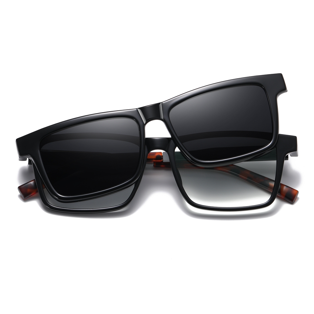 Custom Unisex TR90 Rectangle Eyeglasses Frames with Clip-On Polarized Sunglasses Magnetic Snap-On Set for Prescription Glasses Wholesale Online