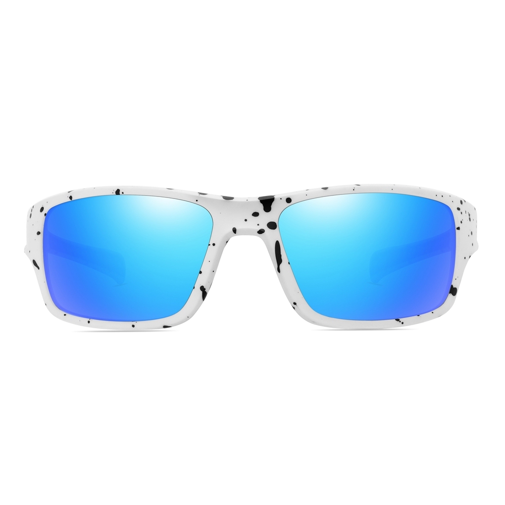 Custom Men's Plastic Rectangle Wrap Sunglasses with Adjustable Nose Piece & Straight Arms Polarized Sports Shades for Jogging Glasses Wholesale Online