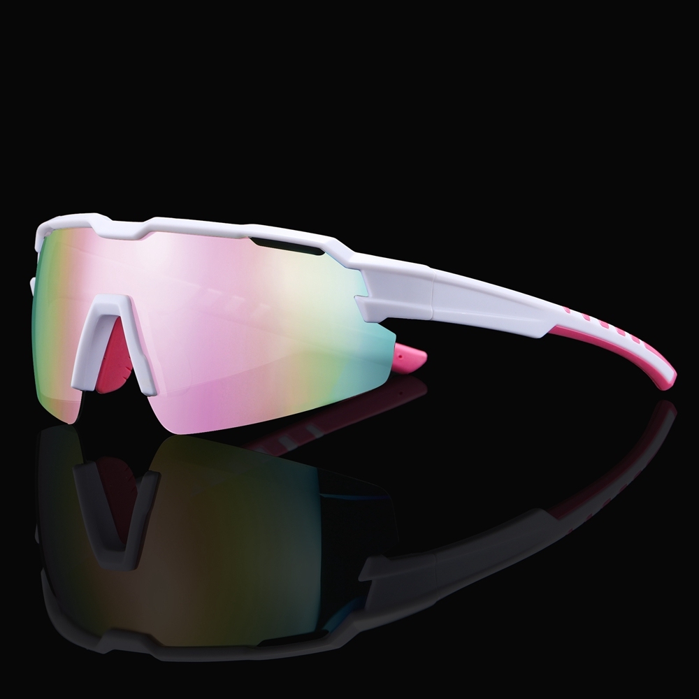 Custom Unisex One Piece Shield Sunglasses with Air Vents, Adjustable Nose Pads & RX Inserts for Cycling Glasses Polarized Sports Shades Bulk Order