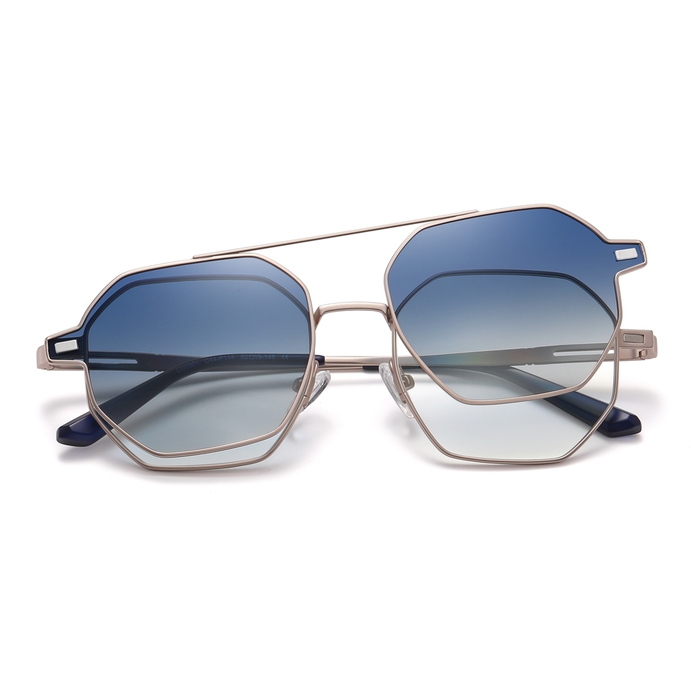 Wholesale Hexagonal Metal Prescription Glasses Frame with Magnetic Snap On Shades for Men's Polarized Clip On Sunglasses Over Eyeglasses Online