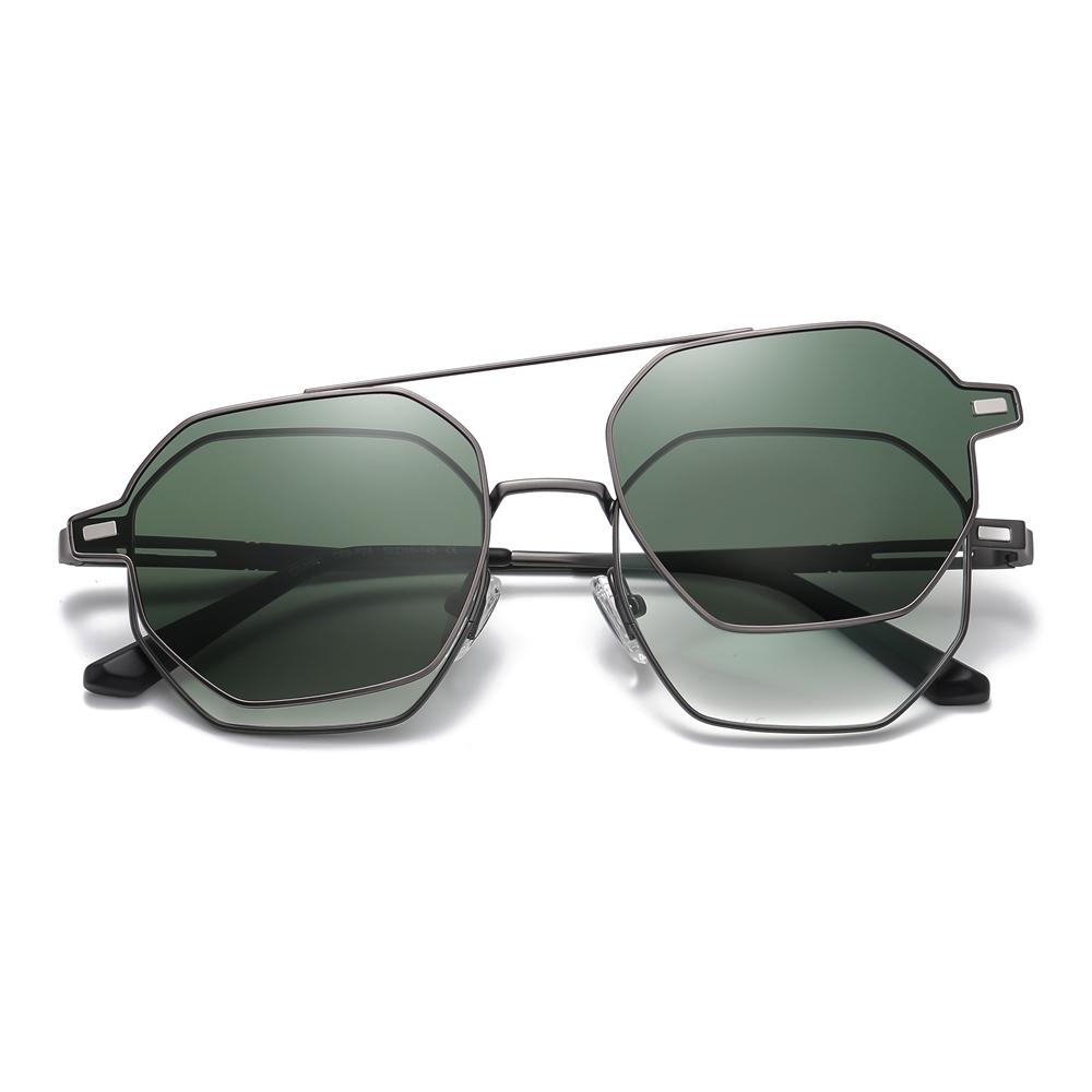Wholesale Hexagonal Metal Prescription Glasses Frame with Magnetic Snap On Shades for Men's Polarized Clip On Sunglasses Over Eyeglasses Online