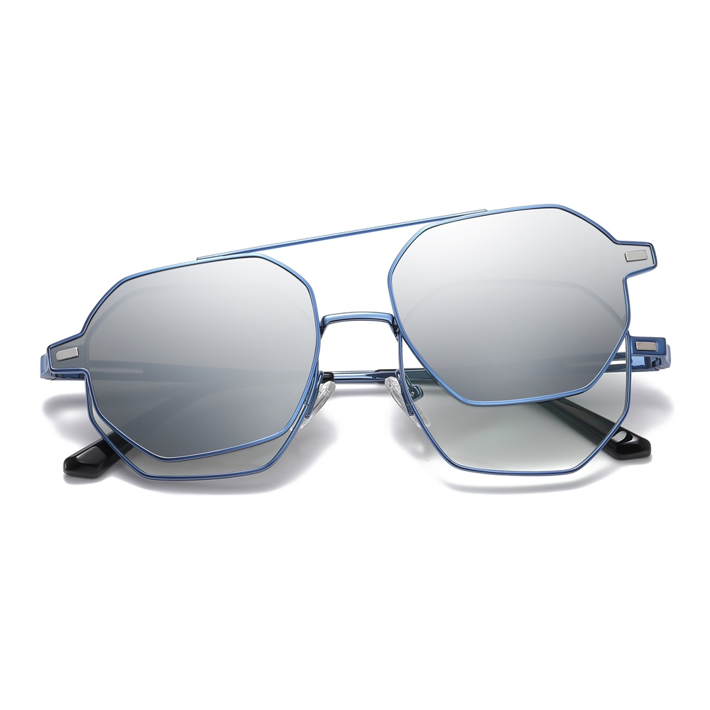 Wholesale Hexagonal Metal Prescription Glasses Frame with Magnetic Snap On Shades for Men's Polarized Clip On Sunglasses Over Eyeglasses Online