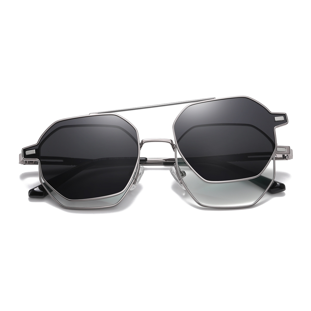 Wholesale Hexagonal Metal Prescription Glasses Frame with Magnetic Snap On Shades for Men's Polarized Clip On Sunglasses Over Eyeglasses Online